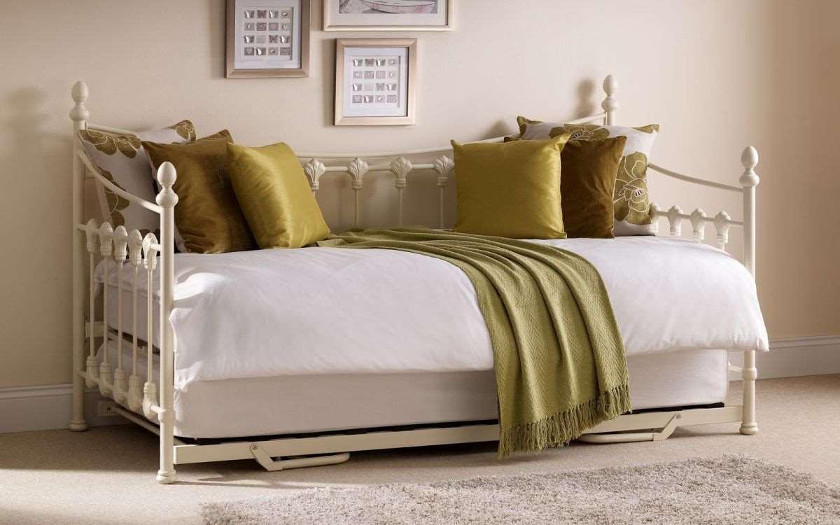 Versailles Day Bed with elegant design, stone white finish, and underbed trundle option.