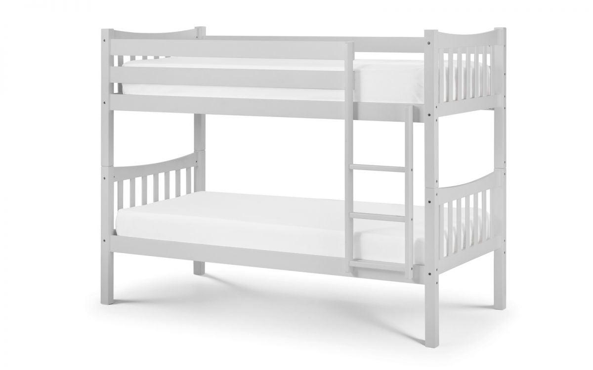 Zodiac Wooden Bunk Bed in white with ladder and curved headboards.